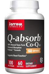 Jarrow Formulas Q-absorb Co-Q10 dietary supplement, 100 mg, 60 softgels for heart health and energy.