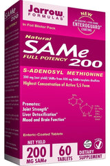 Jarrow Formulas SAMe 200 dietary supplement box, promotes joint strength and liver detoxification, 60 enteric-coated tablets.