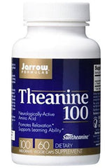 Jarrow Formulas Theanine 100 supplement bottle, promotes relaxation and supports learning ability.