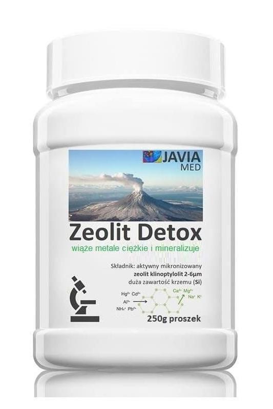 Javia Zeolit Detox product container for detoxifying and mineralizing heavy metals in the body.