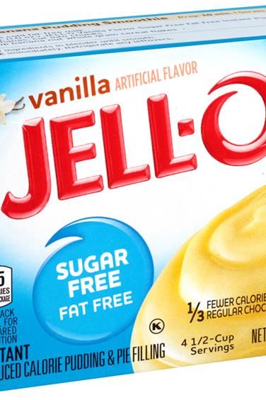Jell-O Vanilla Instant Pudding and Pie Filling, Sugar Free and Fat Free, low-calorie dessert option.