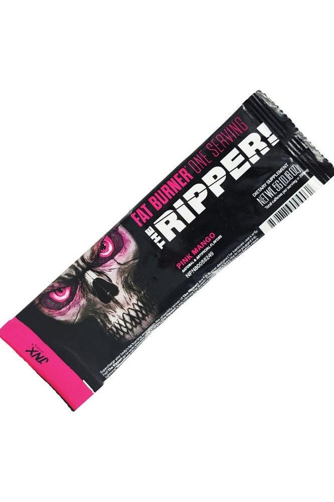 JNX Sports The Ripper fat burner sample in pink mango flavor with striking skull design.