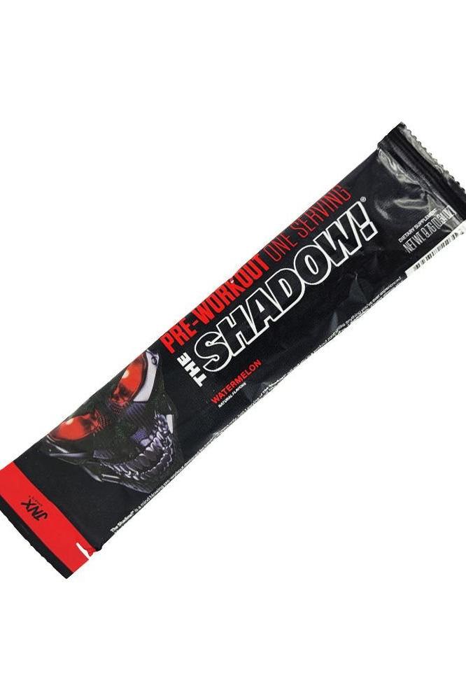 JNX Sports The Shadow! pre-workout sample packet showcasing powerful ingredients for energy and strength.