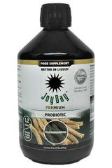 Joy Day Premium Probiotic Ashwagandha food supplement bottle for stress relief and gut health.