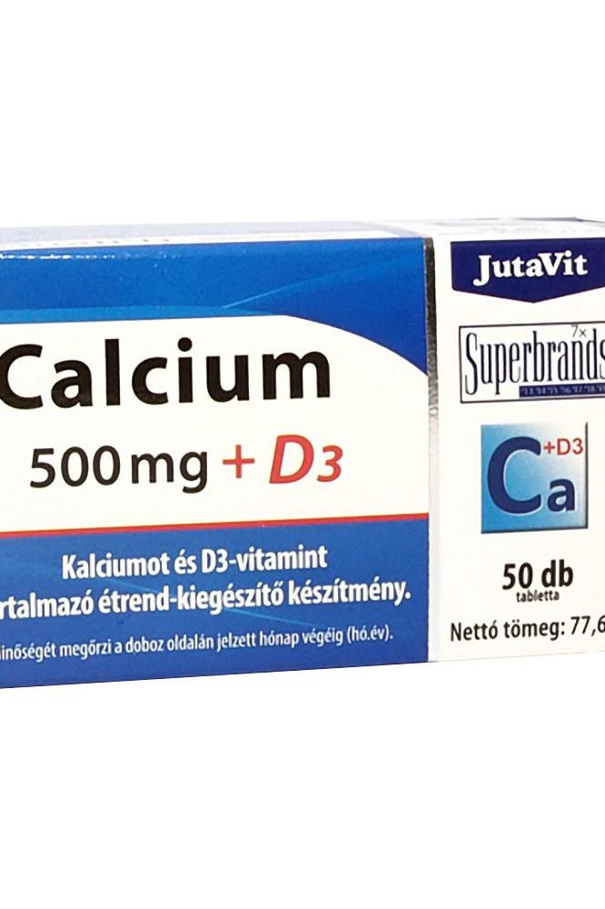 JutaVit Calcium 500 mg + D3 tablets pack with 50 tablets, essential for bone and dental health.