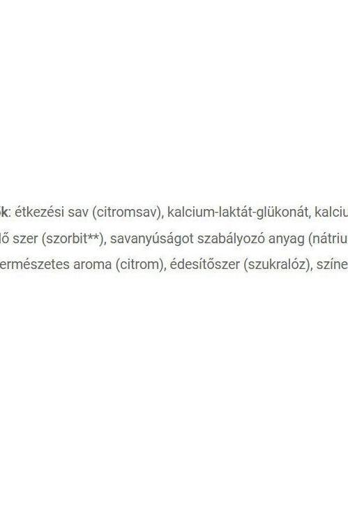 Ingredient list for JutaVit Calcium effervescent tablets, highlighting citric acid, calcium lactate, and natural lemon flavor.