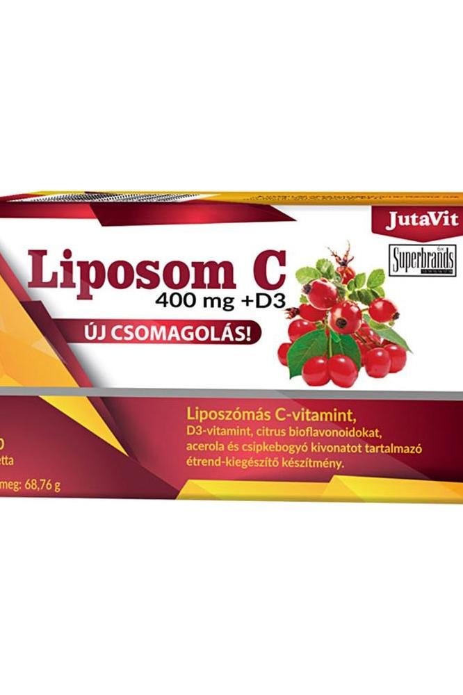 JutaVit Liposom C 400 mg + D3 supplement package with fresh berries, enhancing immune support and energy.
