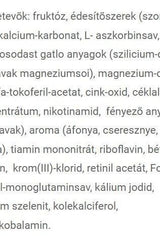 Text list of ingredients for nutritional supplements in Hungarian, including vitamins and minerals.