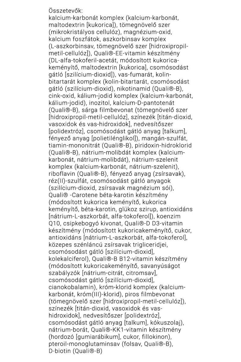 Ingredients list for vitamins and minerals in JutaVit Multivitamin Immuner tablets.