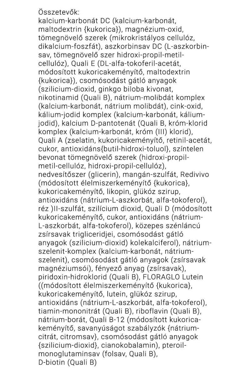 Ingredients list for JutaVit Multivitamin Immuner tablets for seniors, detailing vitamins and minerals for health.