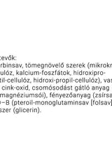 Ingredient list for supplement including iron, folic acid, zinc, and other components.