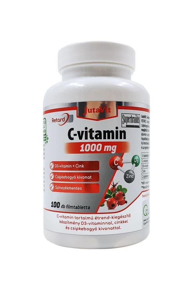 JutaVit Vitamin C 1000 mg tablet with D3 and Zinc, enhancing immune support and energy, 100 film-coated tablets.