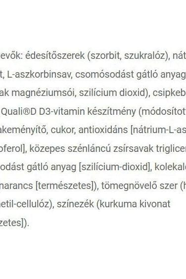 Ingredient list detailing sweeteners, vitamin D3, stabilizers, and additives for Quali®D product.