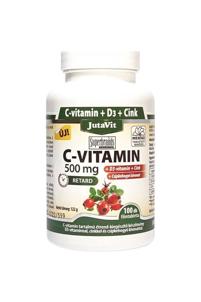 JutaVit Vitamin C 500 mg with D3 and Zinc tablet bottle for immune support and energy.