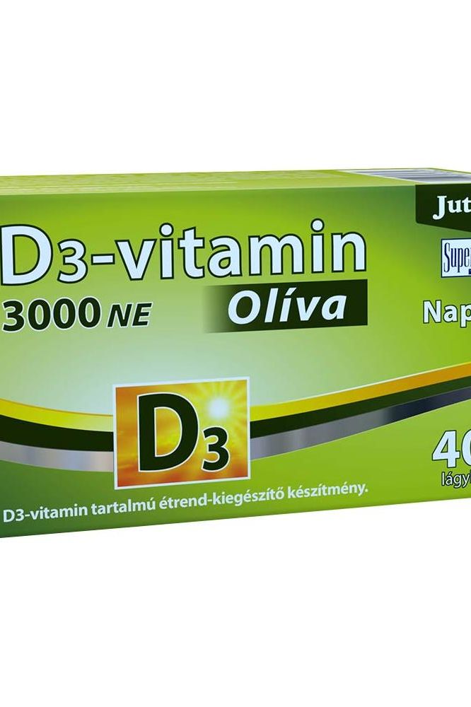 JutaVit Vitamin D3 3000 IU Olive supplement box for calcium absorption and immune support.