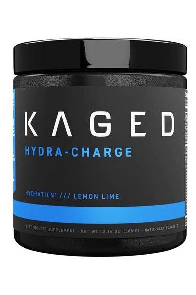 Kaged Muscle Hydra-Charge electrolyte supplement in Lemon Lime flavor for hydration support and recovery.