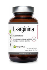 Kenay L-arginine dietary supplement in vegan capsules, supports muscle growth and tissue oxygenation, 60 caps.