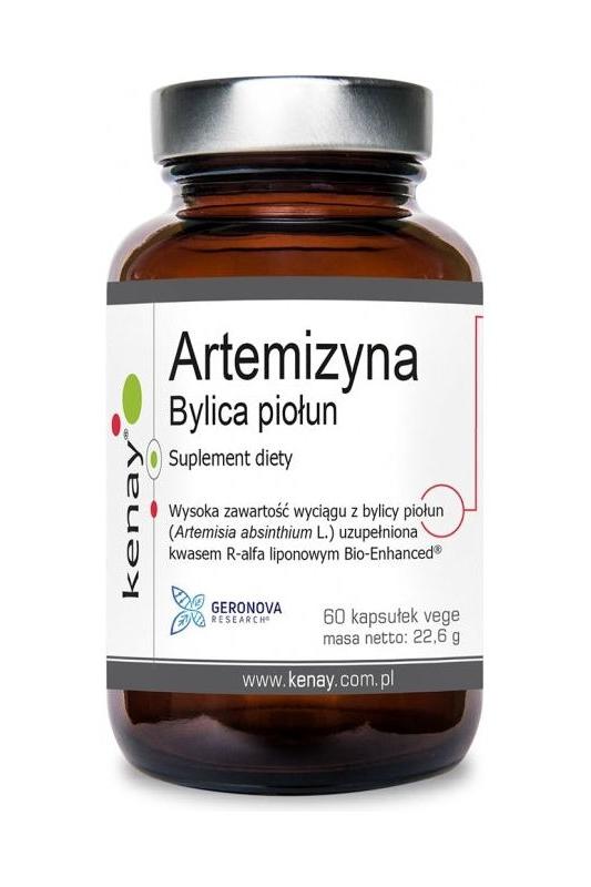 Kenay Artemisinin supplement bottle with 60 veggie capsules for immune support and inflammation reduction.