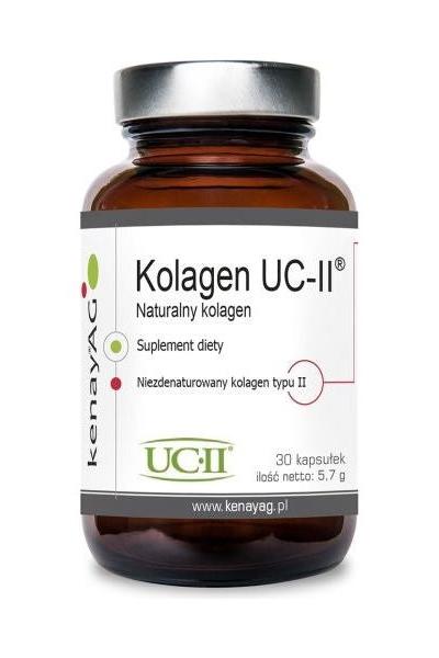 Kenay UC-II collagen supplement bottle, 30 capsules, for joint health and flexibility.