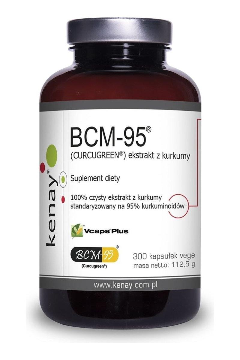 Kenay BCM-95 Curcumin extract bottle, 300 vegetarian capsules for health and wellness benefits.