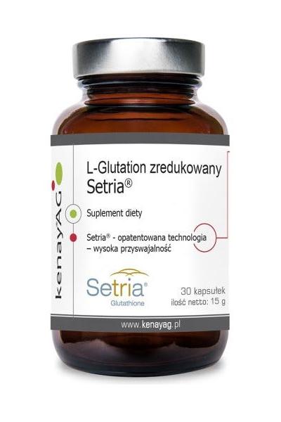 Kenay L-Glutathione Reduced Setria supplement bottle, 30 capsules, high bioavailability antioxidant.