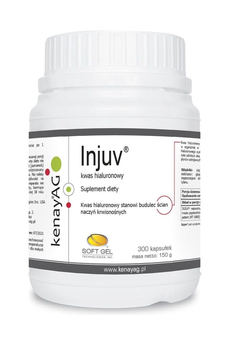 Kenay - Injuv Hyaluronic Acid supplement bottle with 300 capsules for skin and joint health.