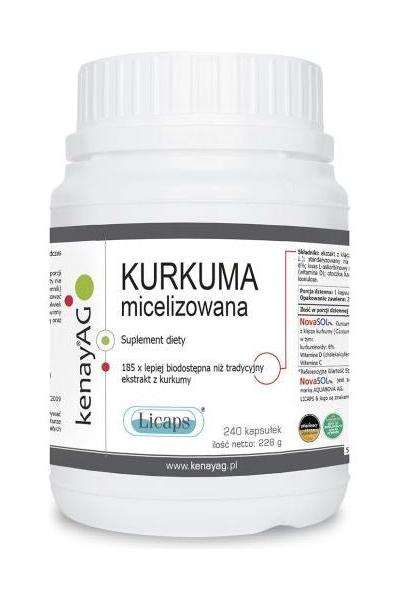Kenay Micelle Curcumin Licaps bottle, a dietary supplement with high bioavailability for liver support.