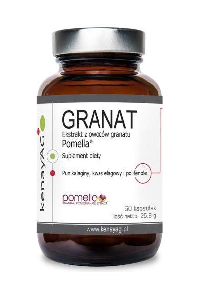 Kenay Pomegranate Extract Pomella in a brown bottle, 60 capsules for heart health and antioxidants.
