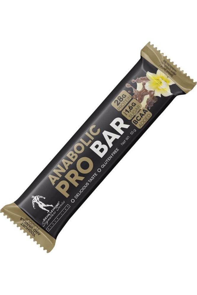 Kevin Levrone Anabolic Pro Bar with vanilla flavor, 28g protein, gluten-free, designed for muscle support.
