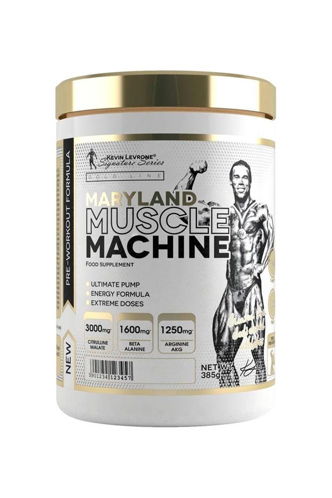 Kevin Levrone Maryland Muscle Machine supplement jar, pre-workout formula for increased energy and endurance.