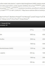 Nutrition facts and ingredients for Kevin Levrone Gold Line Fruit Massage supplement, 385g.