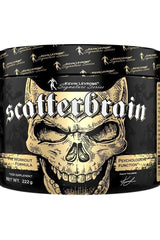 Kevin Levrone Scatterbrain supplement container featuring a skull design, enhances blood flow and cognitive function.