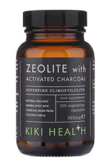 KIKI Health Zeolite with Activated Charcoal dietary supplement, 360mg, 100 vegetarian capsules, effective detox formula.