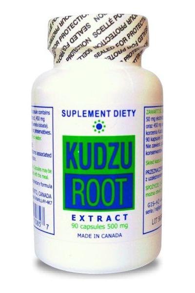 Kudzu Root extract supplement bottle with 90 capsules, supporting digestion and appetite regulation.