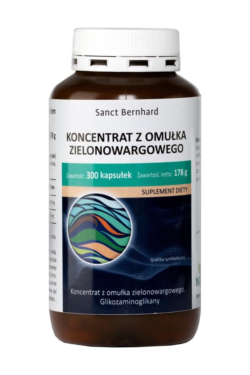 Kräuterhaus Sanct Bernhard Green-Lipped Mussel Concentrate 300 capsules dietary supplement bottle.
