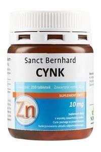 Kräuterhaus Sanct Bernhard Zinc Tablets, 10 mg, dietary supplement in a brown bottle, 210 tablets.