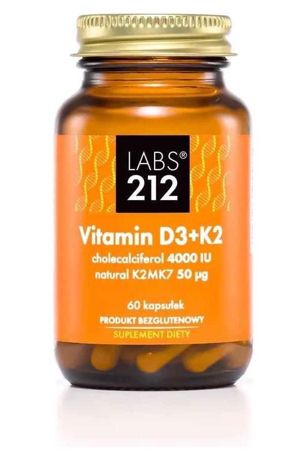 Labs212 Vitamin D3 K2 supplement bottle, 4000 IU, 60 plant-based capsules.