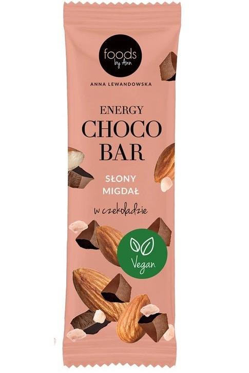 Levann Energy Choco Bar packaging featuring almonds, vegan label, and chocolate design for a healthy snack alternative.