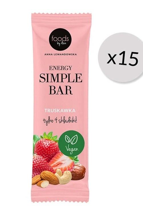 Levann Energy Simple Bar pack of 15, strawberry flavor, vegan, nutritious energy source with almonds.