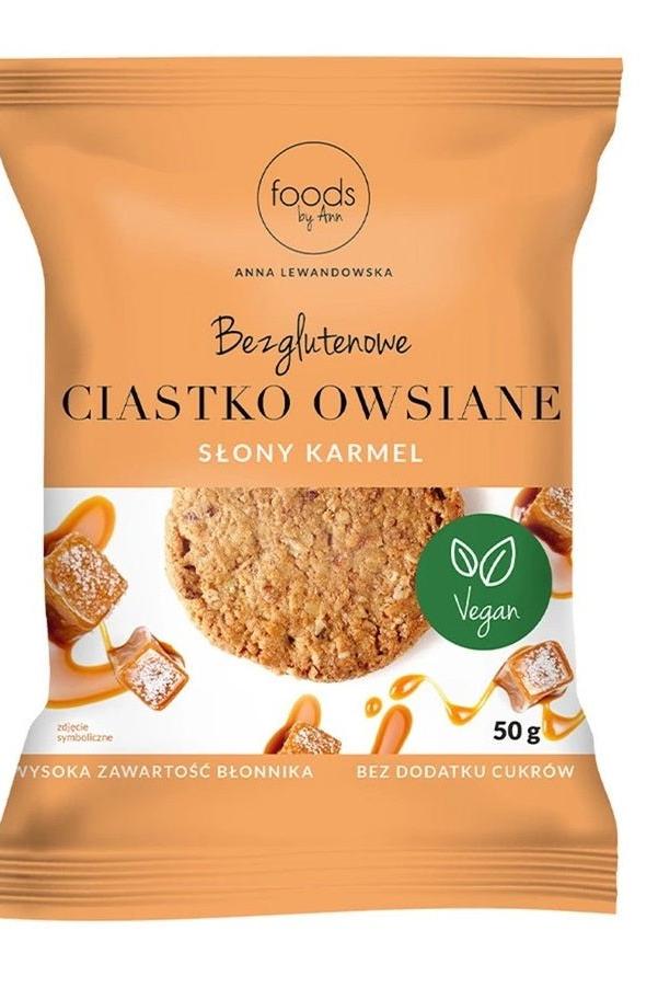 Levann Gluten Free Oat Cookie with salty caramel flavor, 50g, vegan-friendly and high in fiber.