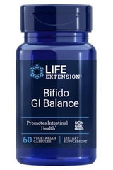 Life Extension Bifido GI Balance probiotic supplement, 60 vegetarian capsules promoting intestinal health.
