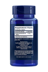 Life Extension DHEA 15 mg supplement facts label on blue bottle