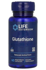 Life Extension Glutathione supplement bottle, 60 vegetarian capsules, powerful antioxidant for immune support.