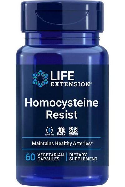 Life Extension Homocysteine Resist 60 vcaps, dietary supplement for healthy arteries and heart support.