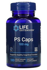 Life Extension PS Caps 100mg supplement bottle for cognitive function support, 100 vegetarian capsules.
