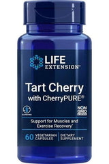 Life Extension Tart Cherry with CherryPure 60 vcaps dietary supplement for muscle recovery and antioxidant support.