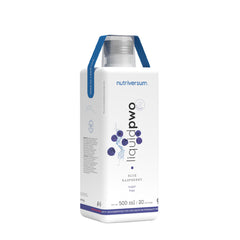 Nutriversum Pwo Liquid pre-workout drink in blue raspberry flavor, sugar-free, 500ml carton.
