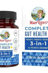 MaryRuth Organics Complete Gut Health+ supplement bottle and box, promoting gut health and immune support.