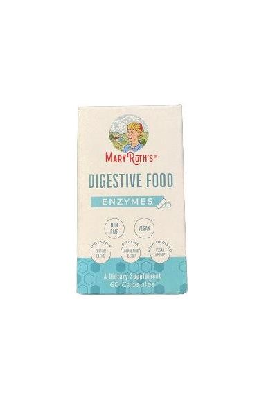 MaryRuth Organics Digestive Food Enzymes supplement packaging with 60 vegan capsules for healthy digestion.
