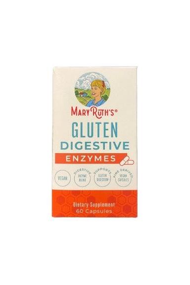 MaryRuth Organics Gluten Digestive Enzymes supplement box, 60 vegan capsules for improved digestion.